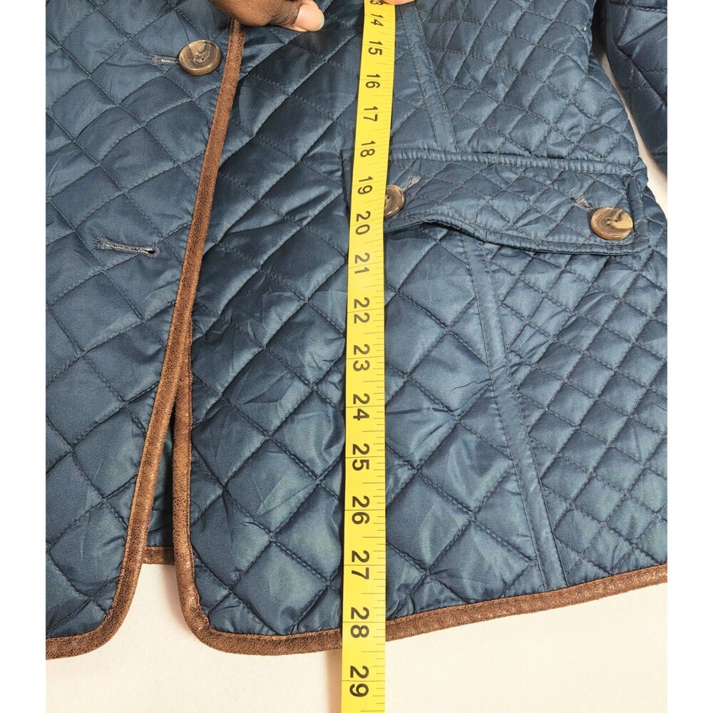 Orvis Women’s Barn Coat Jacket Size L Blue Quilted Faux Leather Trim - Picture 5 of 6